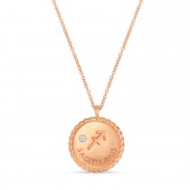 Sagittarius Zodiac Diamond Medallion Disk Pendant Necklace 14k Rose Gold