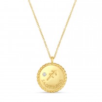 Sagittarius Zodiac Diamond Medallion Disk Pendant Necklace 14k Yellow Gold