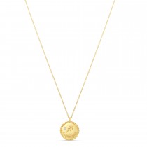 Sagittarius Zodiac Diamond Medallion Disk Pendant Necklace 14k Yellow Gold