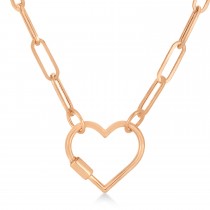 Paperclip Heart Carabiner Pendant Necklace 14k Rose Gold