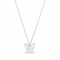 Mother of Pearl Butterfly Pendant Necklace 14k White Gold