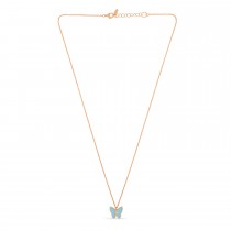 Turquoise Butterfly Pendant Necklace 14k Rose Gold
