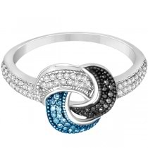 Interlocking Blue & Black Color Diamond Ring Sterling Silver (0.25ct)