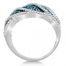 Unique White and Blue Diamond Fashion Ring Sterling Silver (0.75ct)