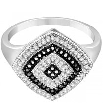 Amazing White and Black Diamond Fashion Ring Sterling Silver (0.25ct)