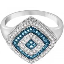 Amazing White and Blue Diamond Fashion Ring Sterling Silver (0.25ct)