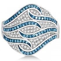 Modern White and Blue Diamond Wide Fashion Ring Sterling Silver (0.50ct)