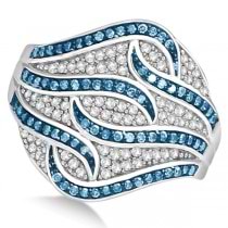 Modern White and Blue Diamond Wide Fashion Ring Sterling Silver (0.50ct)