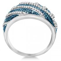 White and Blue Colored Diamond Wide Ring Sterling Silver (0.52ctw)