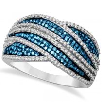 White and Blue Diamond Interlocking Wide Ring Sterling Silver (0.75ct)