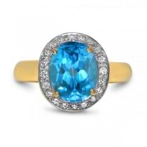 Oval Blue Topaz & Diamond Halo Fashion Ring in 14k Yellow Gold 3.25ctw