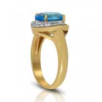Oval Blue Topaz & Diamond Halo Fashion Ring in 14k Yellow Gold 3.25ctw