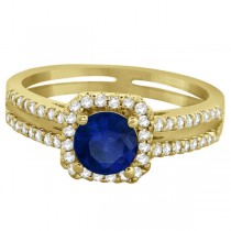 Blue Sapphire and Diamond Split-Shank Ring 14k Yellow Gold (1.28ct)
