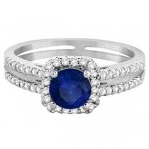 Blue Sapphire and Diamond Split-Shank Ring 14k White Gold (1.28ct)