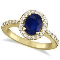 Oval Halo Diamond and Blue Sapphire Ring 14k Yellow Gold (1.90ct)