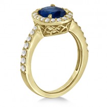 Oval Halo Diamond and Blue Sapphire Ring 14k Yellow Gold (1.90ct)