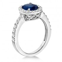 Oval Halo Diamond and Blue Sapphire Ring 14k White Gold (1.90ct)