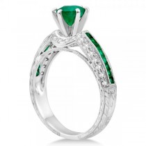 Emerald and Diamond Engagement Ring in 14k White Gold (1.62ct)