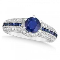 Blue Sapphire and Diamond Engagement ring in 14k White Gold (1.60ct)