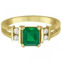 Emerald Cut Diamond and Emerald Ring 14k White Gold (1.00ct)