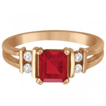 Emerald Cut Ruby and Diamond Ring 14k Rose Gold (1.10ct)