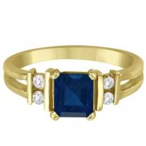 Emerald Cut Blue Sapphire and Diamond Ring 14k Yellow Gold (0.85ct)