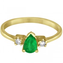 Pear Emerald and Diamond Three Stone Ring 14k Yellow Gold (0.45ct)