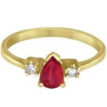 Pear Ruby and Diamond Three Stone Ring 14k Yellow Gold (0.49ct)