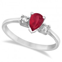 Pear Ruby and Diamond Three Stone Ring 14k White Gold (0.49ct)