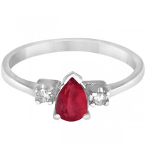 Pear Ruby and Diamond Three Stone Ring 14k White Gold (0.49ct)