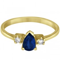 Pear Blue Sapphire and Diamond Three Stone Ring 14k Yellow Gold (0.51ct)