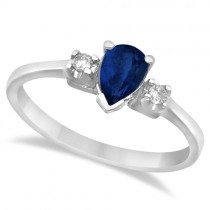 Pear Blue Sapphire and Diamond Three Stone Ring 14k White Gold (0.51ct)