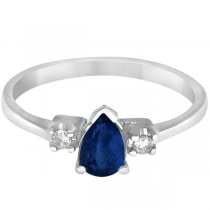 Pear Blue Sapphire and Diamond Three Stone Ring 14k White Gold (0.51ct)
