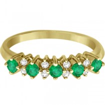 5 Stone Emerald and Diamond Anniversary Ring 14k Yellow Gold (0.40ct)