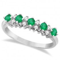 5 Stone Emerald and Diamond Anniversary Ring 14k White Gold (0.40ct)