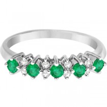 5 Stone Emerald and Diamond Anniversary Ring 14k White Gold (0.40ct)