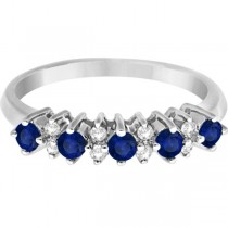 5 Stone Diamond and Blue Sapphire Ring 14k White Gold (0.53ct)