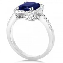 Diamond & Cushion Blue Sapphire Engagement Ring 14k White Gold (1.49ct)