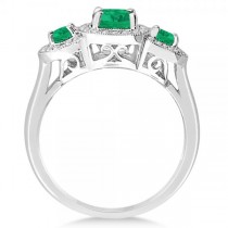 Diamond & Emerald Three Stone Fashion Ring in 14k White Gold (0.95ct)