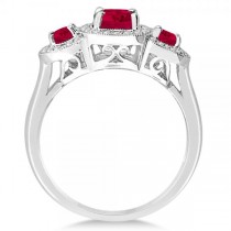 Diamond & Ruby Three Stone Fashion Ring in 14k White Gold (1.06ct)