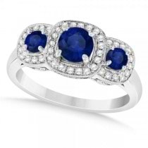 Diamond & Blue Sapphire Three Stone Fashion Ring 14k White Gold (1.10ct)