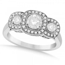 Diamond Accented Three Stone Fashion Ring in 14k White Gold (1.00ct)