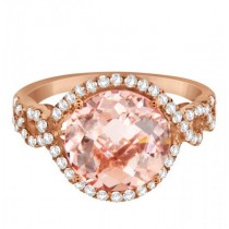 Round Morganite & Halo Diamond Ring Twisted 14k Pink Gold 3.79ct