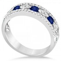 Diamond & Blue Sapphire Fashion Wedding Band in 14k White Gold (0.69ct)