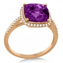 Diamond Halo Accented Amethyst Fashion Ring in 14k Rose Gold (2.84ct)