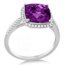 Diamond Halo Accented Amethyst Fashion Ring in 14k White Gold (2.84ct)