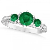Emerald and Diamond 3 Stone Engagement Ring in 14k White Gold (1.80ct)