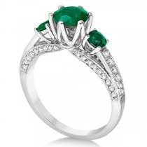 Emerald and Diamond 3 Stone Engagement Ring in 14k White Gold (1.80ct)