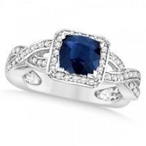 Diamond & Blue Sapphire Twisted Engagement Ring 14k White Gold (1.49ct)