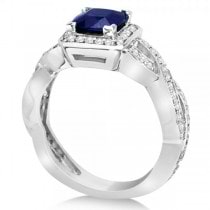 Diamond & Blue Sapphire Twisted Engagement Ring 14k White Gold (1.49ct)